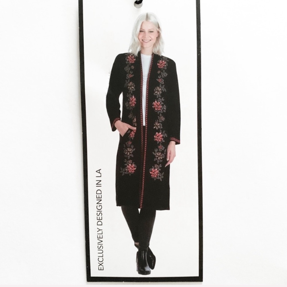 Max Sport Black Coral Open Long Floral Cardigan